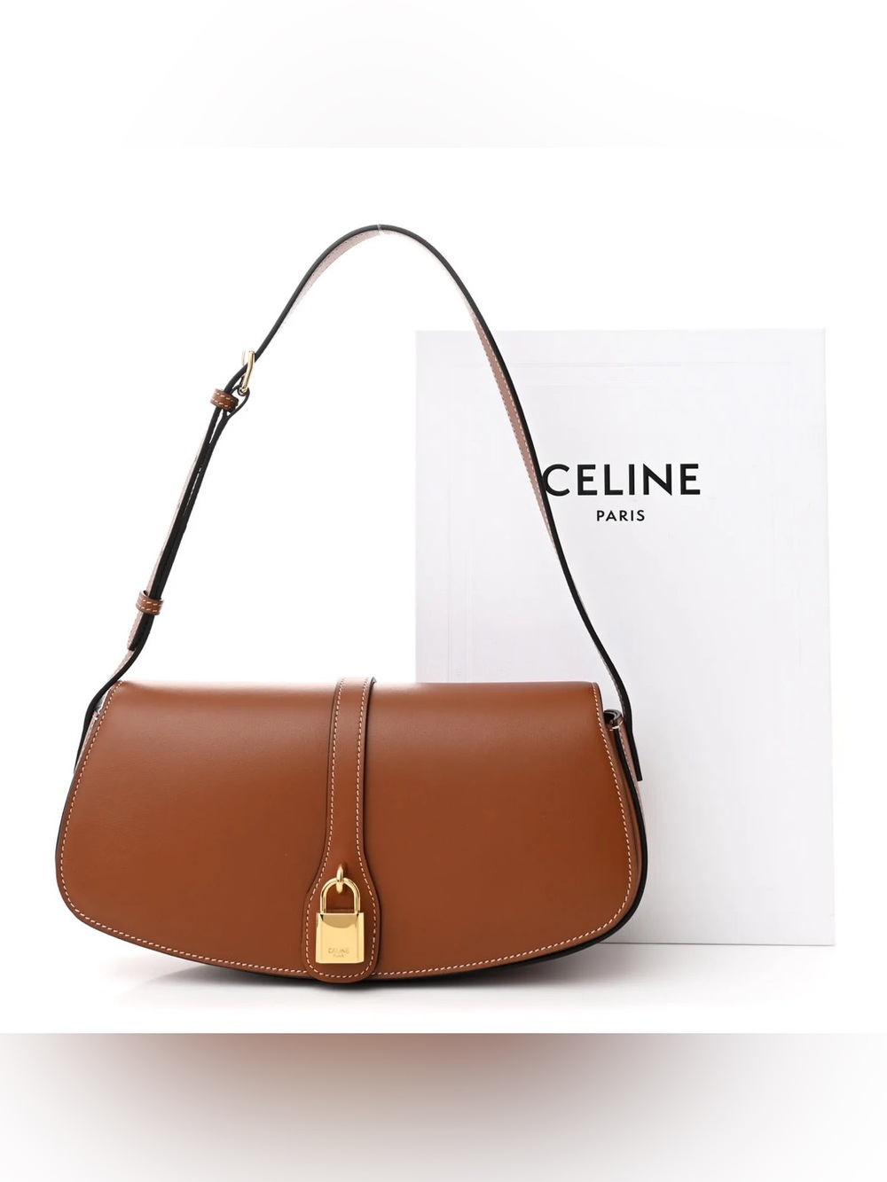 Celine Brown Smooth Calfskin Tabou Clutch On Strap